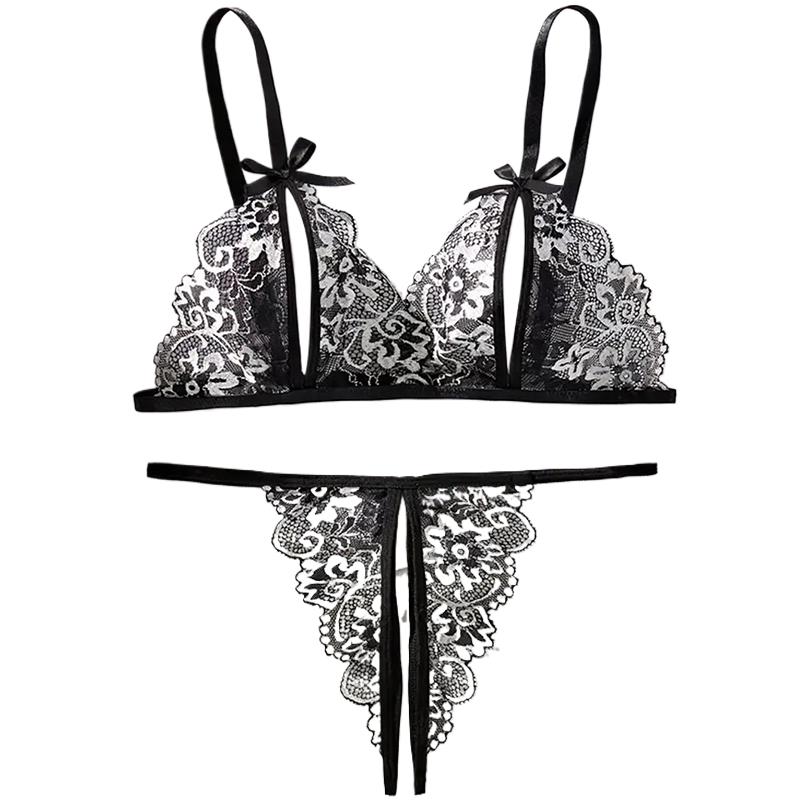 Lace Bralette Set - 검은 뜨거운 Crotchless 섹시한 여성 레이스
