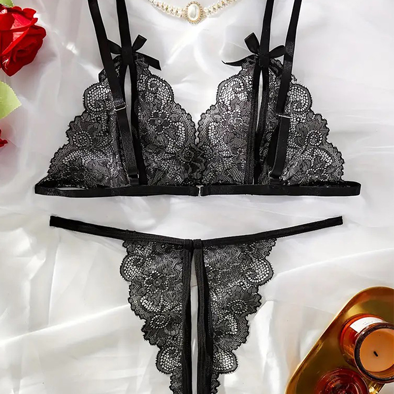 검은 뜨거운 Crotchless 섹시한 여성 레이스 란 - Lace Bralette Set 리뷰 및 가격